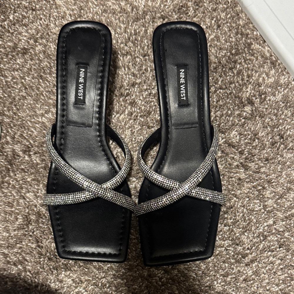 Nine West Black Heels with Silver Accents